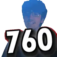 a picture of a man with glasses and the number 760 behind him