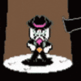 a pixel art of a cartoon character wearing a cowboy hat and a tie .