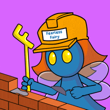 a cartoon of a blue fairy wearing a hard hat that says " fearless fairy "