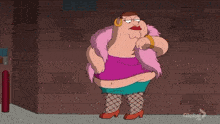 peter griffin from family guy is standing in front of a brick wall with a police officer holding a gun