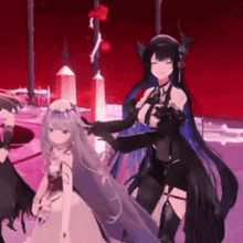 a group of anime girls are standing next to each other .