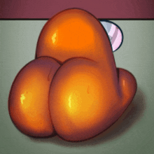 a cartoon drawing of an orange among us character laying down