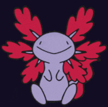 a cartoon axolotl with red wings is smiling