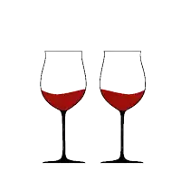 two wine glasses are toasting with a red heart above them