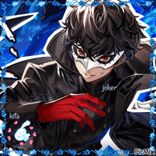 a picture of a boy dressed as the joker with a blue background