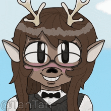 a cartoon drawing of a deer with glasses and a bow tie