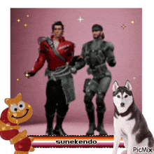 a picture of two soldiers and a husky dog with the name sunekendo on it
