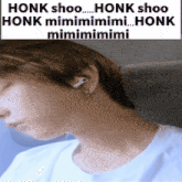 a picture of a person with a caption that says honk shoo honk mimimimi
