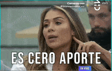 a woman is covering her ear with her finger and the words es cero aporte are above her ear