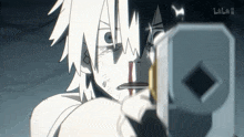a cartoon of a man holding a gun with bilibili written on the bottom