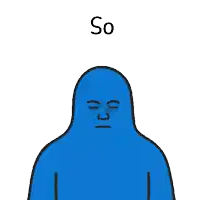 a blue cartoon character with a sad look on his face and the words sweet below him