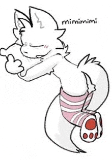a black and white drawing of a white fox wearing pink socks .