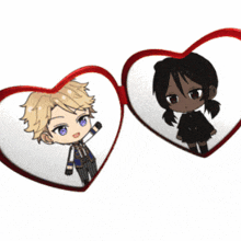 a boy and a girl are sitting in a heart shaped frame