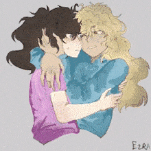 a drawing of two people hugging with the name ezra on the bottom left