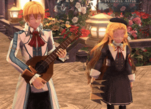 a boy playing a guitar next to a girl with the name princess alfin on the bottom