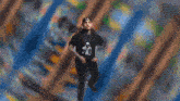 a blurred image of a man with the word hell on the bottom