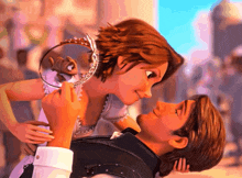 a cartoon of a man kissing a woman with a tiara on her head