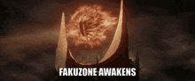 a picture of a castle with the words " fakuzone awakens " on the bottom