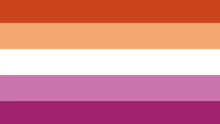 a lesbian flag with orange , white , and purple stripes .