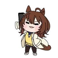 a cartoon drawing of a girl with brown hair and ears holding a cell phone