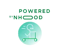 a logo that says powered by nhood with an icon