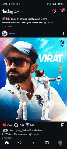 virat kohli is being congratulated on his victory in the icc cricket world cup