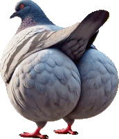 a pigeon with a very large butt and red feet