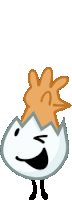 a cartoon character with a hand sticking out of a cracked egg .