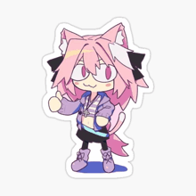 a sticker of a cat girl with pink hair and ears giving a thumbs up