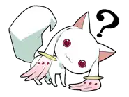 a cartoon cat with wings and a question mark on it 's head .