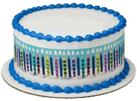 a birthday cake with blue frosting and colorful candles