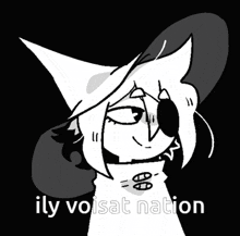 a black and white drawing of a cartoon character with the words ily voisat nation below it