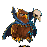 a cartoon drawing of an owl with a skull on its head and the name agui real on the bottom