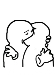 a black and white drawing of a couple kissing each other .