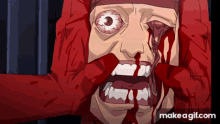a cartoon of a person with blood coming out of their eyes and mouth