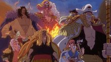 a group of cartoon characters including a woman with a snake around her neck