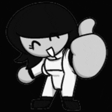 a black and white cartoon character is giving a thumbs up sign .