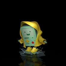 bmo from adventure time wearing a yellow raincoat