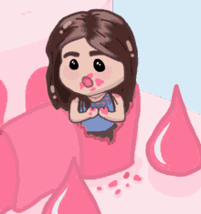 a cartoon drawing of a girl with pink lipstick on her lips