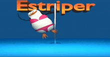 a penguin is on a pole with the word stripper behind it