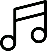a black and white icon of a music note on a white background