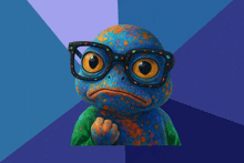 a cartoon frog wearing glasses and a green shirt is thinking
