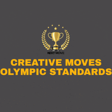 a logo for creative moves olympic standards with a trophy and laurel wreath