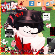 a cartoon character with a hat and goggles says good night 3