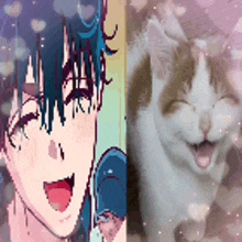 a pixel art of a boy and a cat