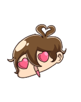 a cartoon of a boy with heart shaped eyes and hearts around his head