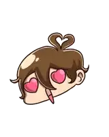 a cartoon of a boy with heart shaped eyes and hearts around his head