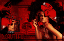 a picture of a woman with a red bow on her head and the words beautiful unique on the bottom