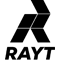 the rayt logo is black and white and looks like a triangle with a arrow pointing to the right .
