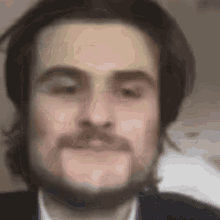a close up of a man 's face with a beard